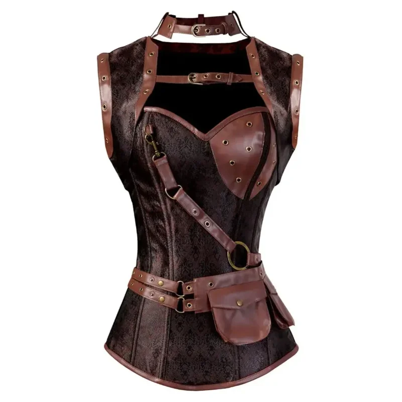 Gothic Corsets for Women Steampunk Pirate Korsett Brocade with Jacket and Belt Carnival Costumes for Women Party Club Night MS83