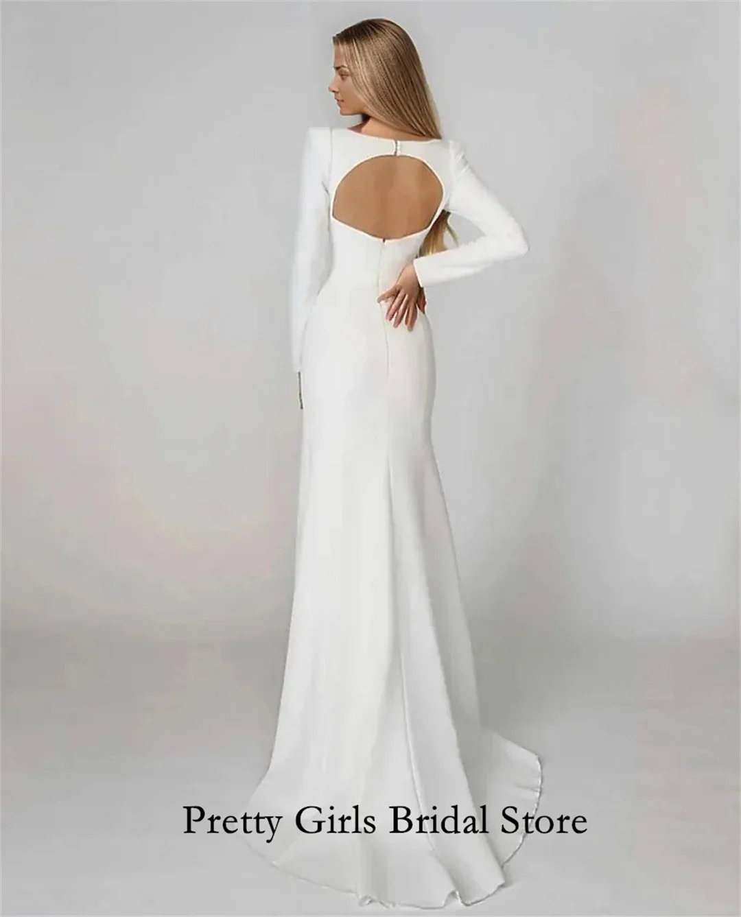 Morden Style Square Neck Simple Sweep Train Wedding Dresses With Long Sleeves Customized White Bride Growns Party Women