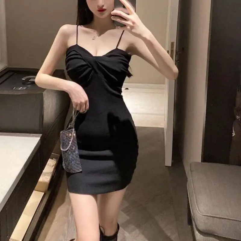 

2023 Summer Sexy Women Dress Sling Slim Buttock Covering Sleeveless Fashion Cotton Soft Knitting for Girls