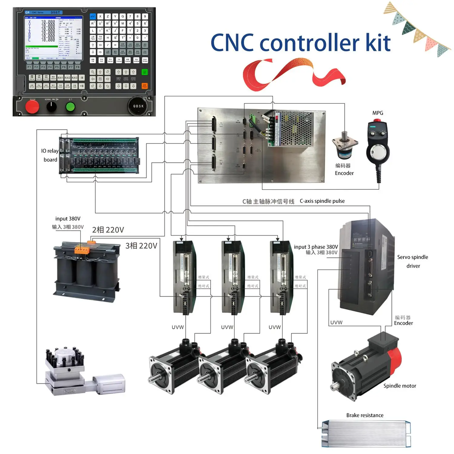998T 3 Axis CNC Cutting Machine Digital Mini Lathe Machine Controller with Motor Kit Replace for Delta Hnc Cnc Control Panel