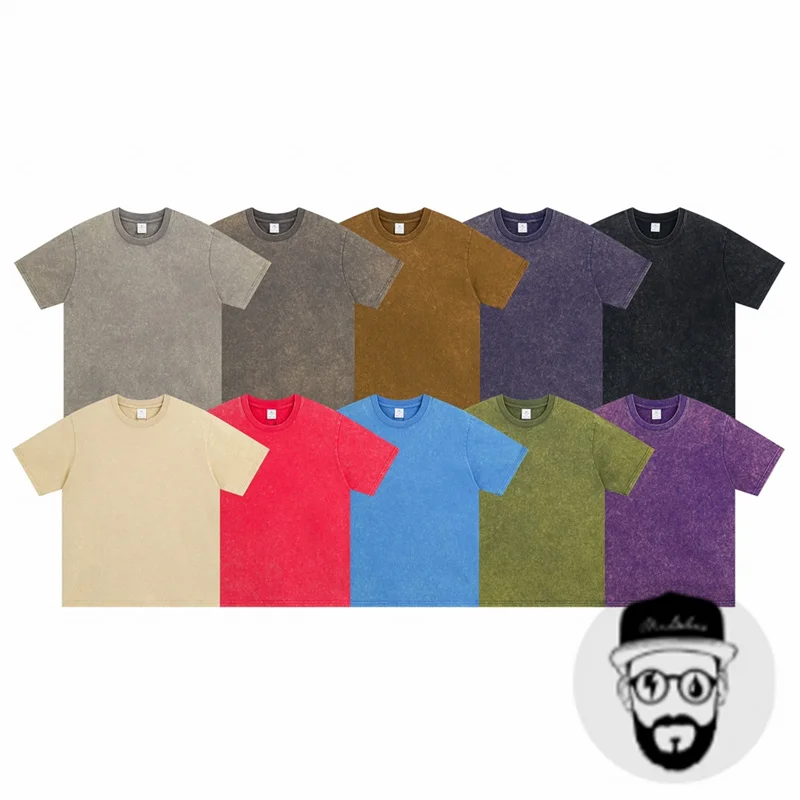 

Прочная летняя однотонная промытая футболка из чистого хлопка с круглым вырезом, 270 г