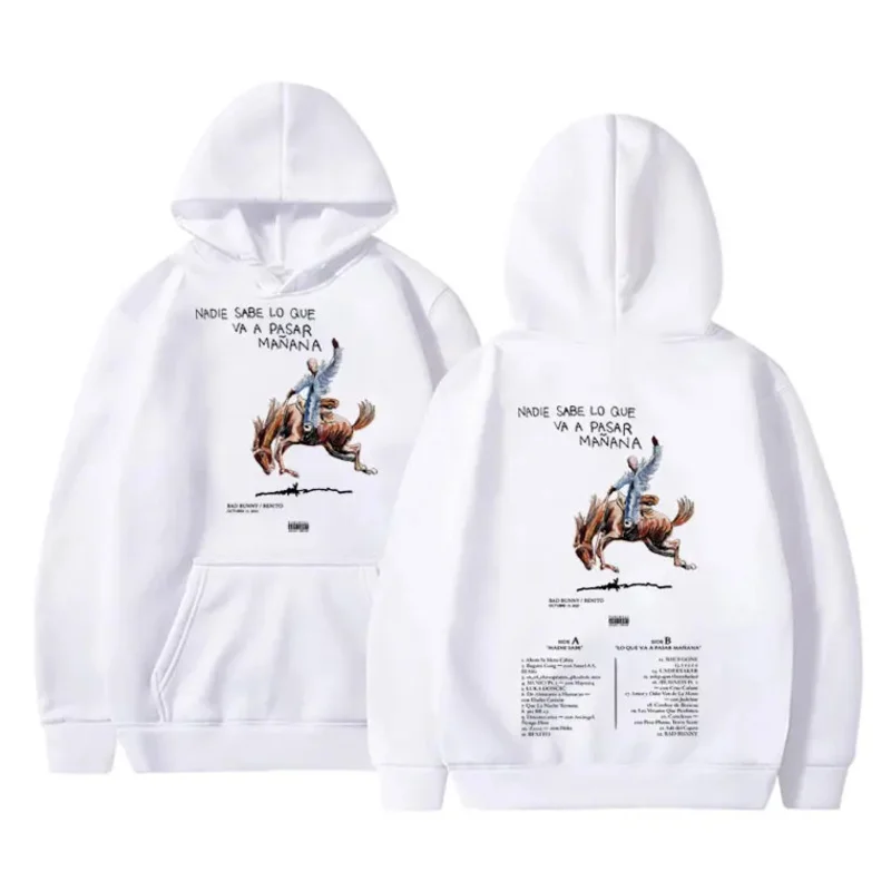 Rapper Bad Bunny Nobody Knows What's Going To Spend Tomorrow Music Album Hoodies Men Woman Hip Hop Fashion Oversized Long Sleeve