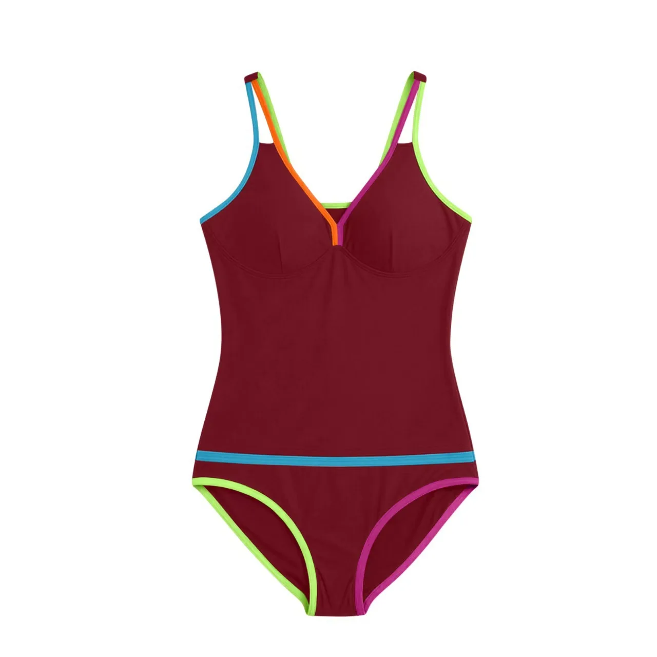 2026 V Neck Color Block Backless One Piece Swimsuit Women Tummy Control Push Up Swimwear Beach Vacation Summer Corset Bodysuit