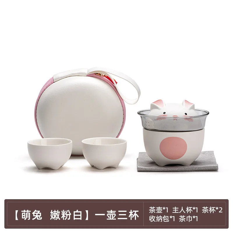 Boutique Chinesischen Stil Tee Tasse Set Tragbare Reise Teaset 1 Topf 3 Tassen Niedlichen Kaninchen Tee, Der Topf Tee Zeremonie kung Fu Teegeschirr