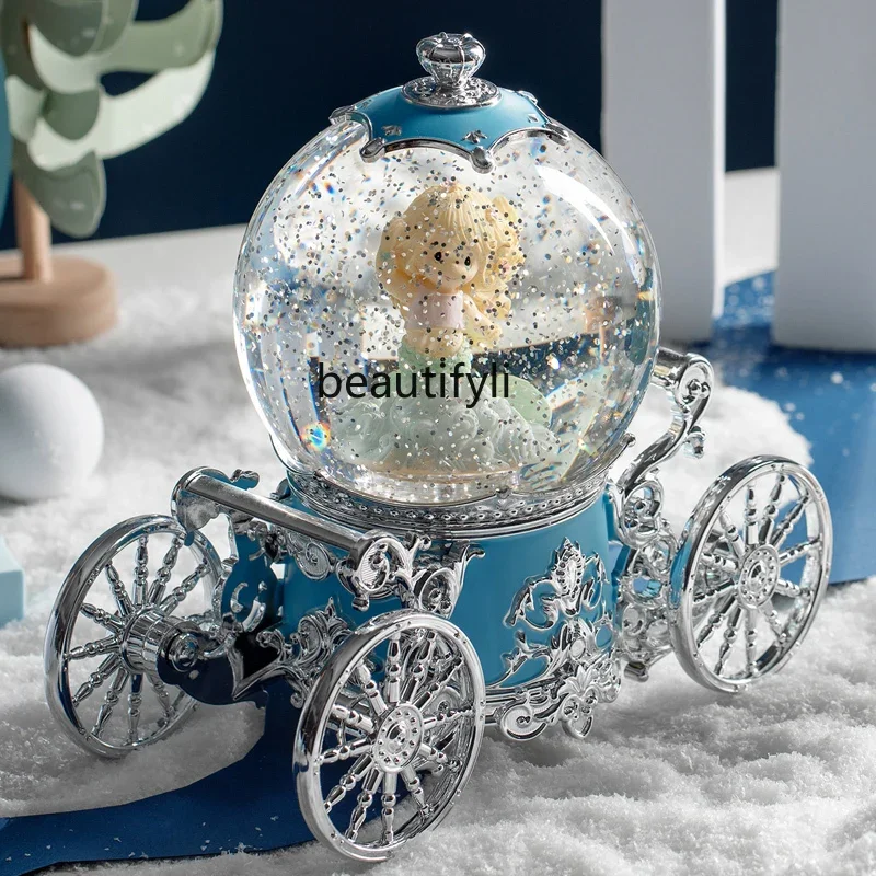 Christmas gift spinning pumpkin carriage crystal ball music box girl girl child birthday gift