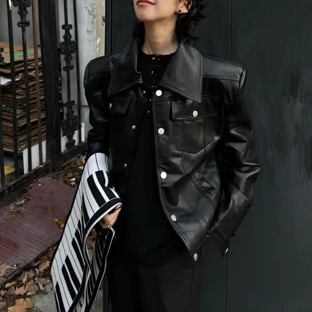 

Осенняя новая мужская однотонная куртка из искусственной кожи с длинными рукавами, американский ретро-модный тренд, уличные повседневные свободные мужские топы