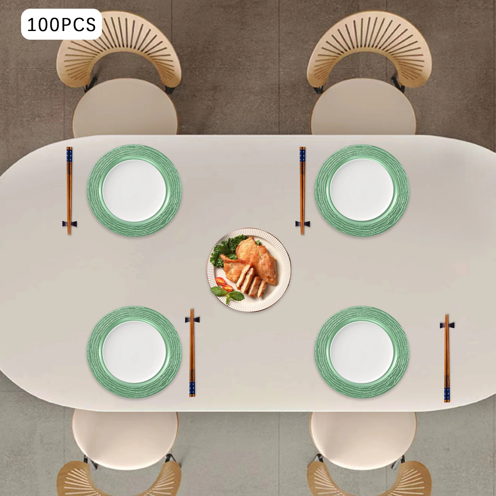 

100pcs Green PP 33cm Momordica Charantia Decorative Plate Western Dim Sum Plate Anti-scalding Dinner Plate Painted on One Side