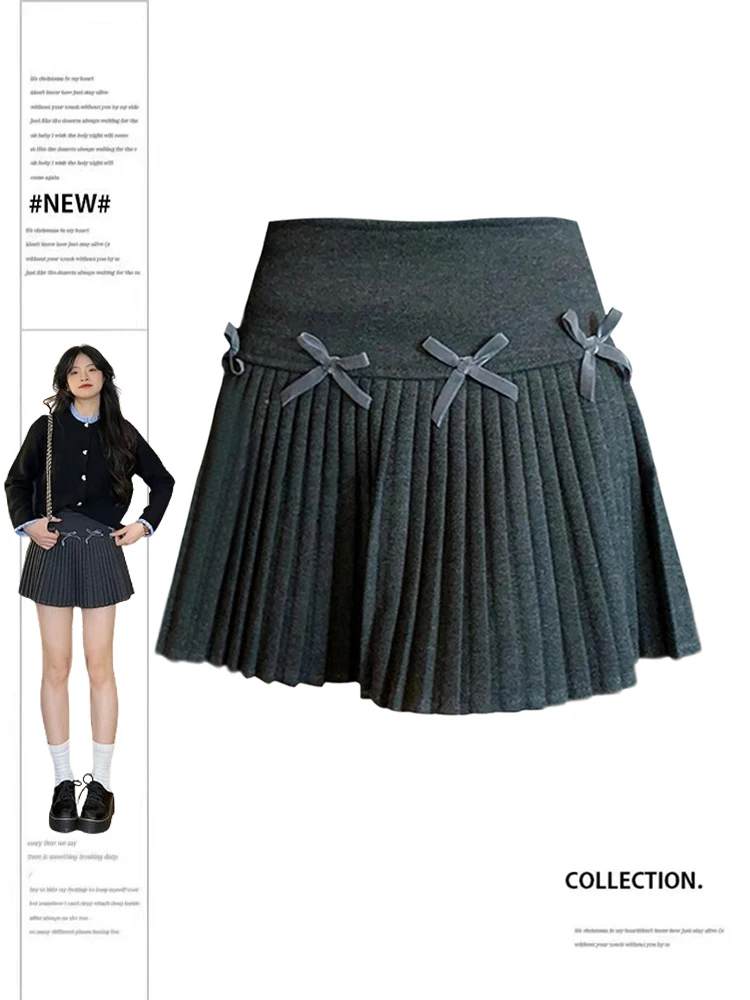 Women A-line Pleated Skirt Vintage Y2k 90s Aesthetic Mini Skirt Harajuku Korean Streetwear Fashion Bow Skirt 2000s Clothes 2024