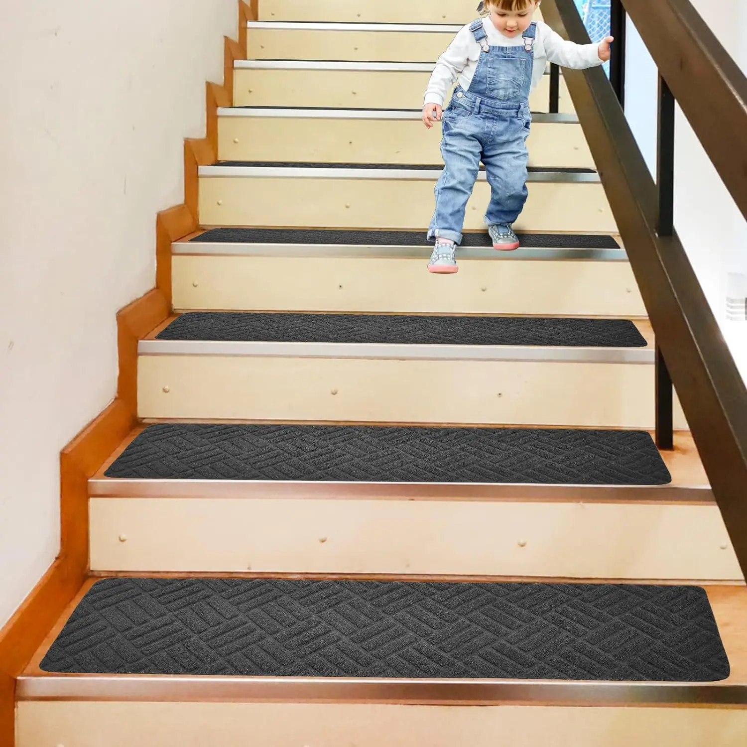 Stair Tread Mats 20 x 76cm, 15 Pieces Self-Adhesive Stair Treads, Non-Slip Stair Protection for Children Elderly and Pets