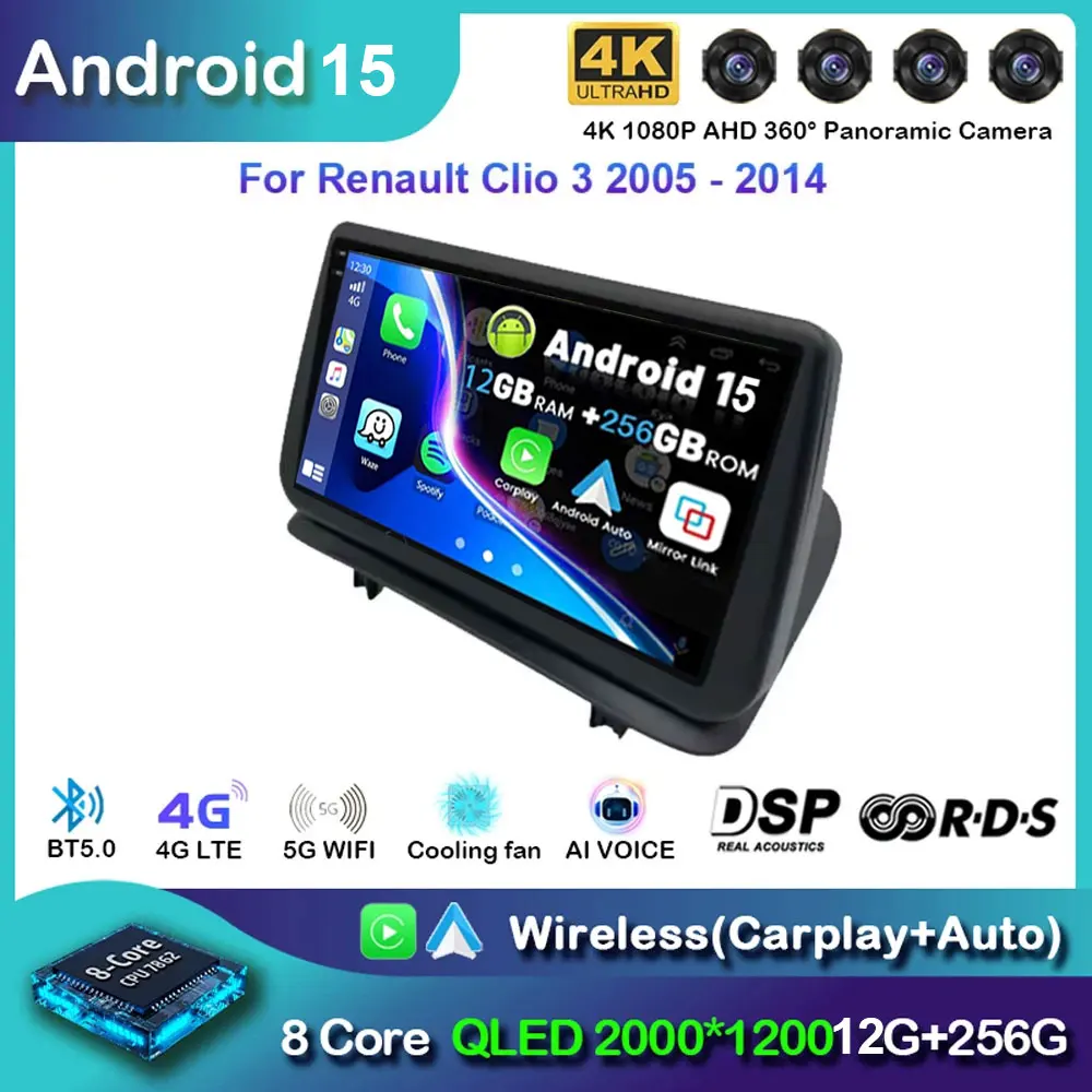 

Android 15 For Renault Clio 3 2005 - 2014 Car Radio Multimedia Video Player Navigation GPS DSP BT Apple Carplay Auto No 2din dvd