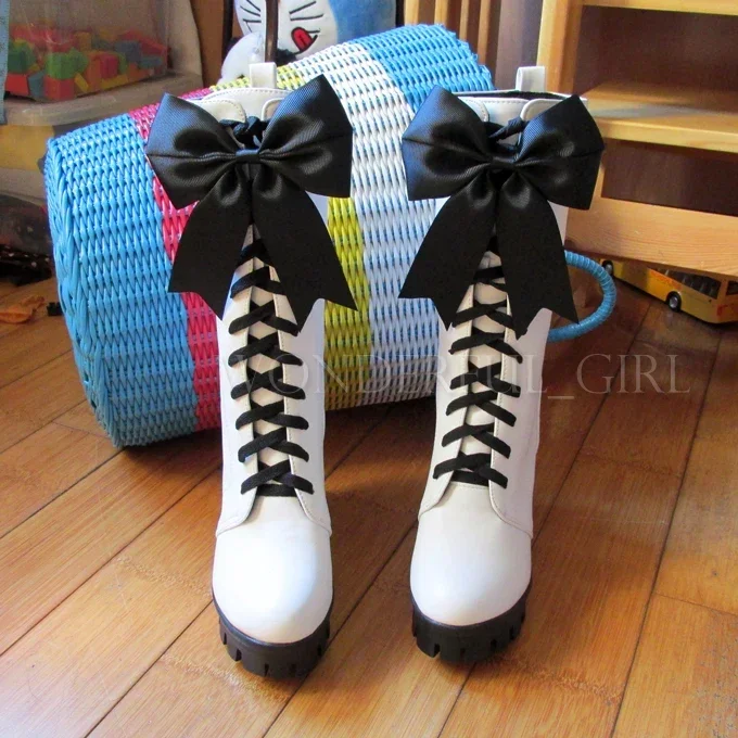 Nuovo Anime Black Butler Ciel Phantomhive Circus Stivali Cosplay Lace-up Tacchi Alti Scarpe Cosplay per Donne/Uomini Bianco Taglia 35-43