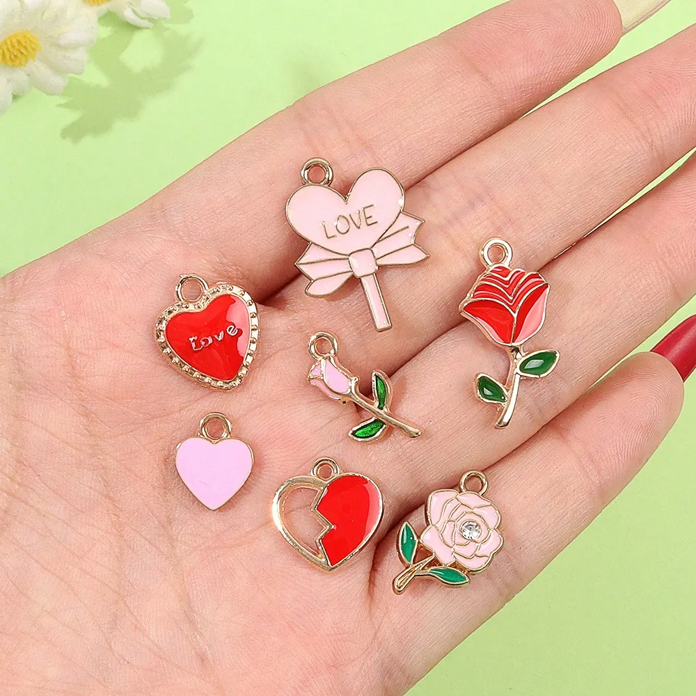 2/6/13pcs Multi-color Heart-shaped Rose-shaped Decorative Pendants Earrings Accessories Mother's Day Valentine's Day Christmas