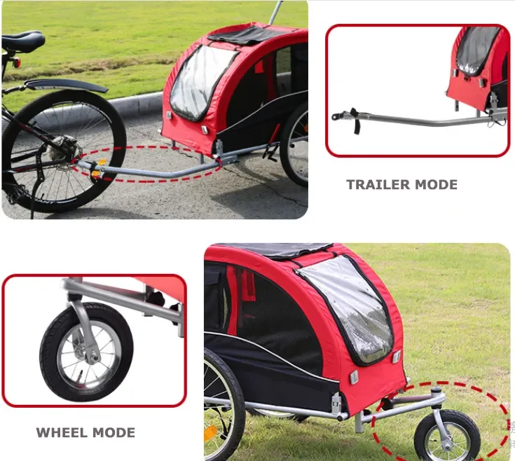 2 In 1 Large Dog Bike Wagon Pet Trailer Stroller Bicycle Trailer Jogger for Pet Dog Carts