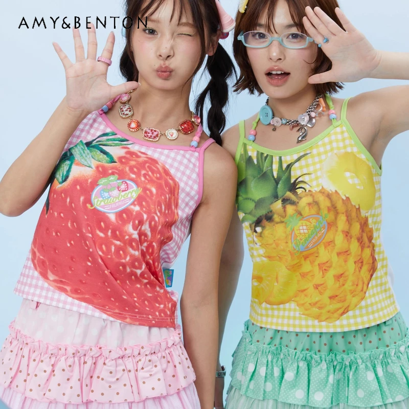 

Original Design Japanese Style Fruit Print Girl's Vest 2025 Summer New Sweet Cute Versatile Age-Reducing Sleeveless Sling Ladies