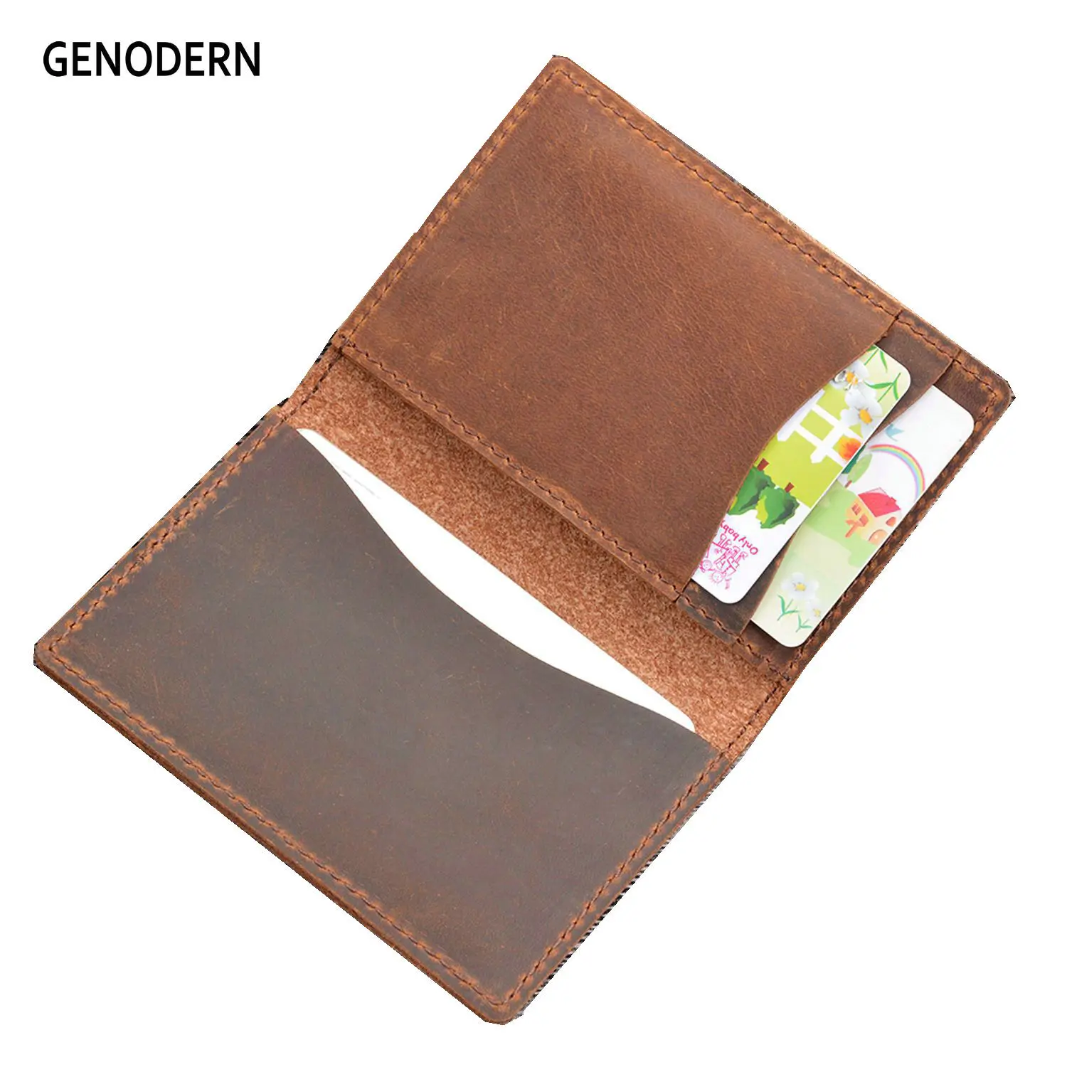 GENODERN Bank Card Holder for Men Crazy Horse Leather Credit ID Card Holders Slim Male Card Case Mini Men Gifts