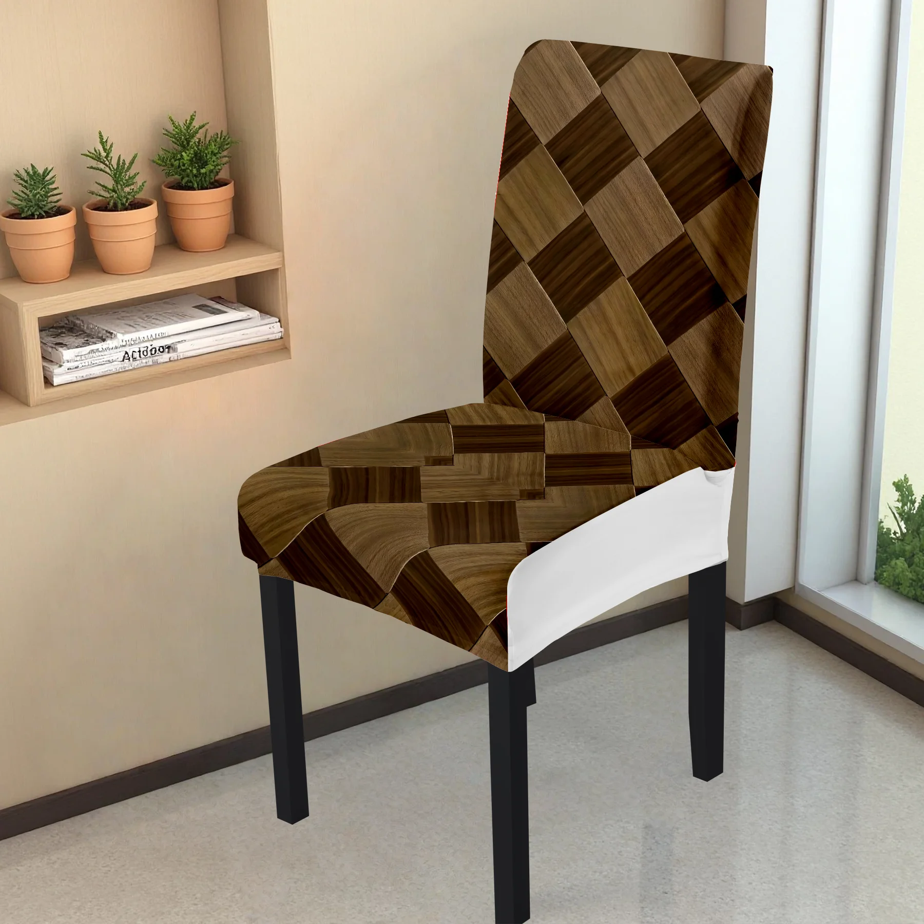 2026 New Elastic Full - Coverage Chair Cover, Retro Wood - Patterned Print, Washable & Fade - Resistant,