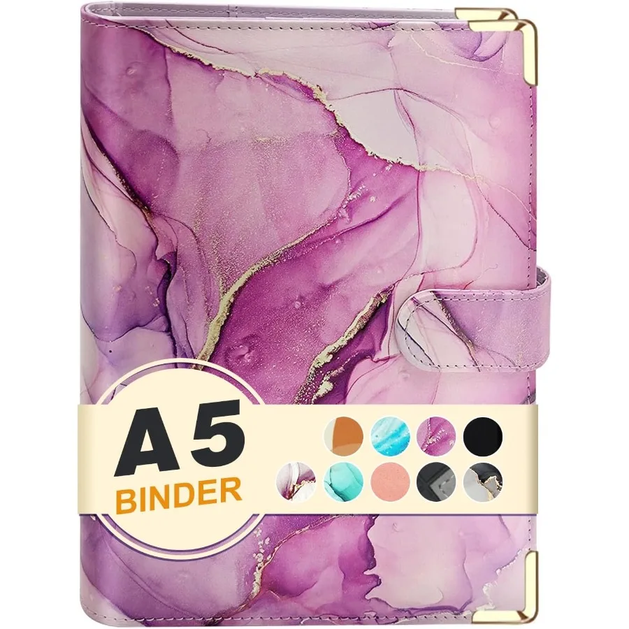 A5 Refillable 6 Ring Faux Leather Budget BinderMini Notebook Binder Cover for A5 Filler Paper Loose Leaf Peol Planner Cover wit