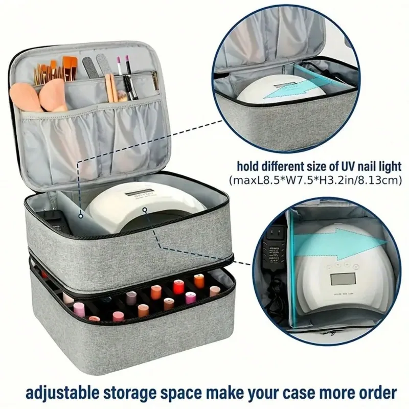 1PC Nail Polish Organizer Case With UV Light Storage, Double-Layer Nail Polish Bag Holds 30 Bottles And 1 Led Nail Lamp