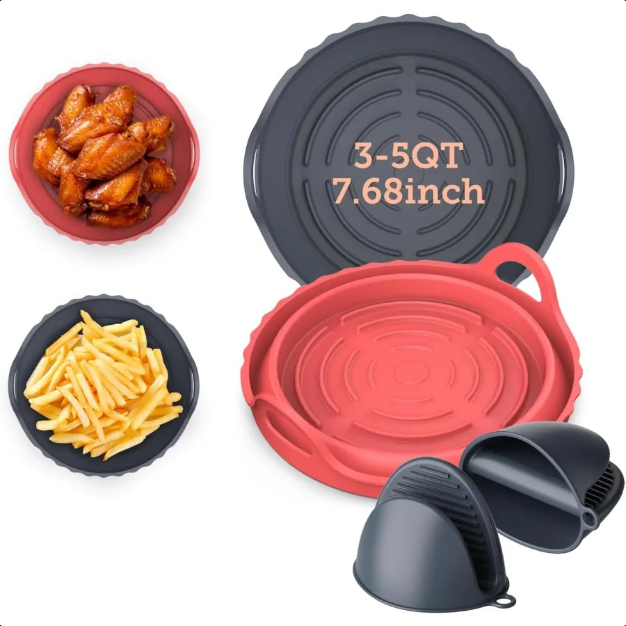 

Air Fryer Silicone Liners for 35 Qt Foldable 7.6 Inch Reusable Basket Certified Food Grade Accories Resistant up to 450F Thicke
