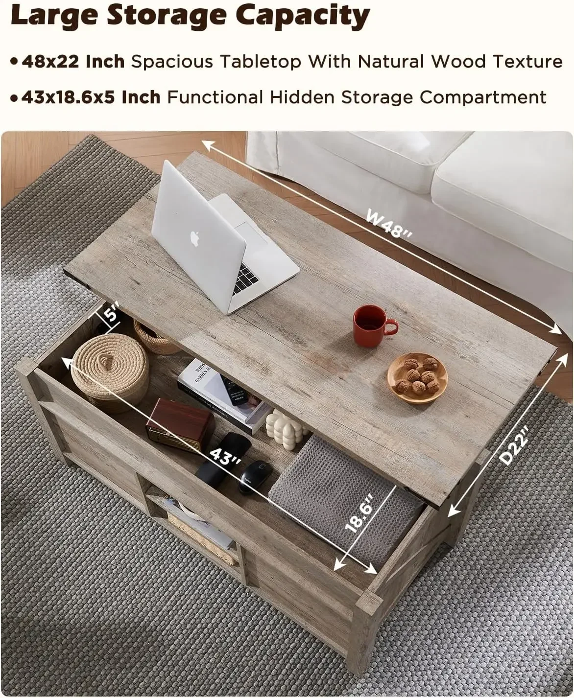 48" Farmhouse Lift Top Coffee Table with Sliding Barn Door,Rustic Center Table with Hidden Storage Compartment,Lifting Tabletop