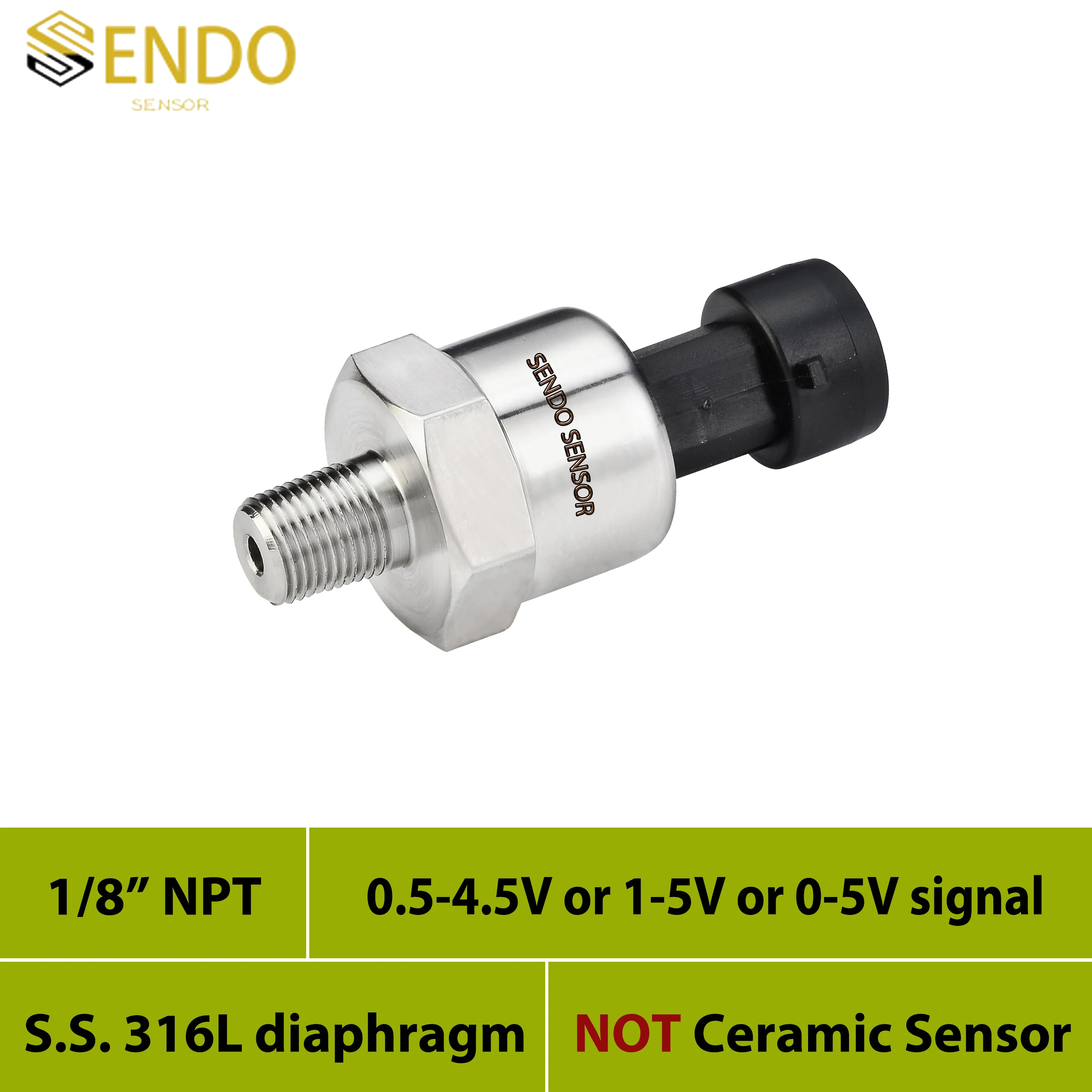 Oil water pressure transmitter sensor 0.5-4.5V 1-5V 0-5V output 1 8NPT 150psi gauge 10bar 1 mpa stainless steel 316L diaphragm