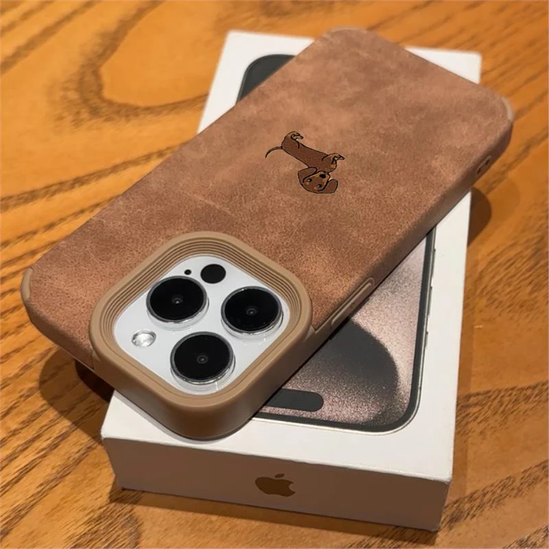 Lustige Welpen-Hunde-Luxus-Executive-Faser-Leder-Handyhülle für iPhone 18 17 16 15 Pro Plus 14 13 12 11 Pro Max Stoßfeste Hülle – Detail 6