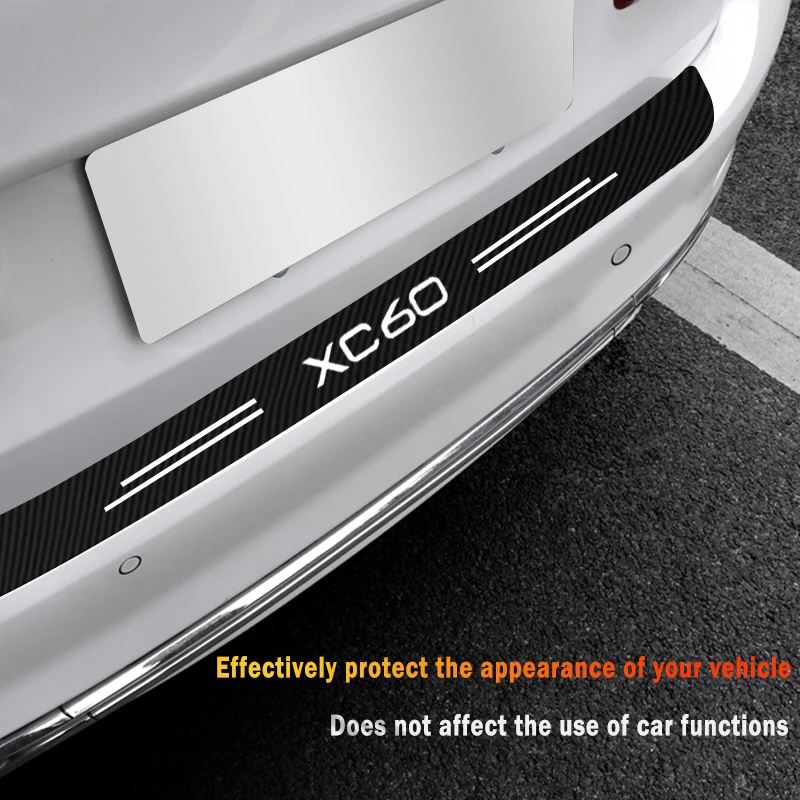 Car Rear Trunk Bumper Protector Stickers Anti-Scratch Decal for Volvo XC60 XC 60 Logo Carbon Fiber Leather Guard Plate Accessory