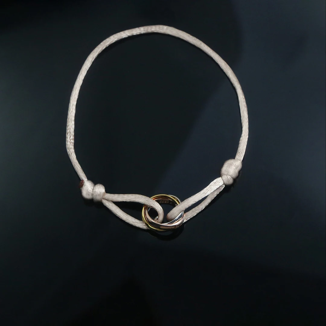 S925 Sterling Silver material three ring three color couple lucky bracelet. French luxury jewelry