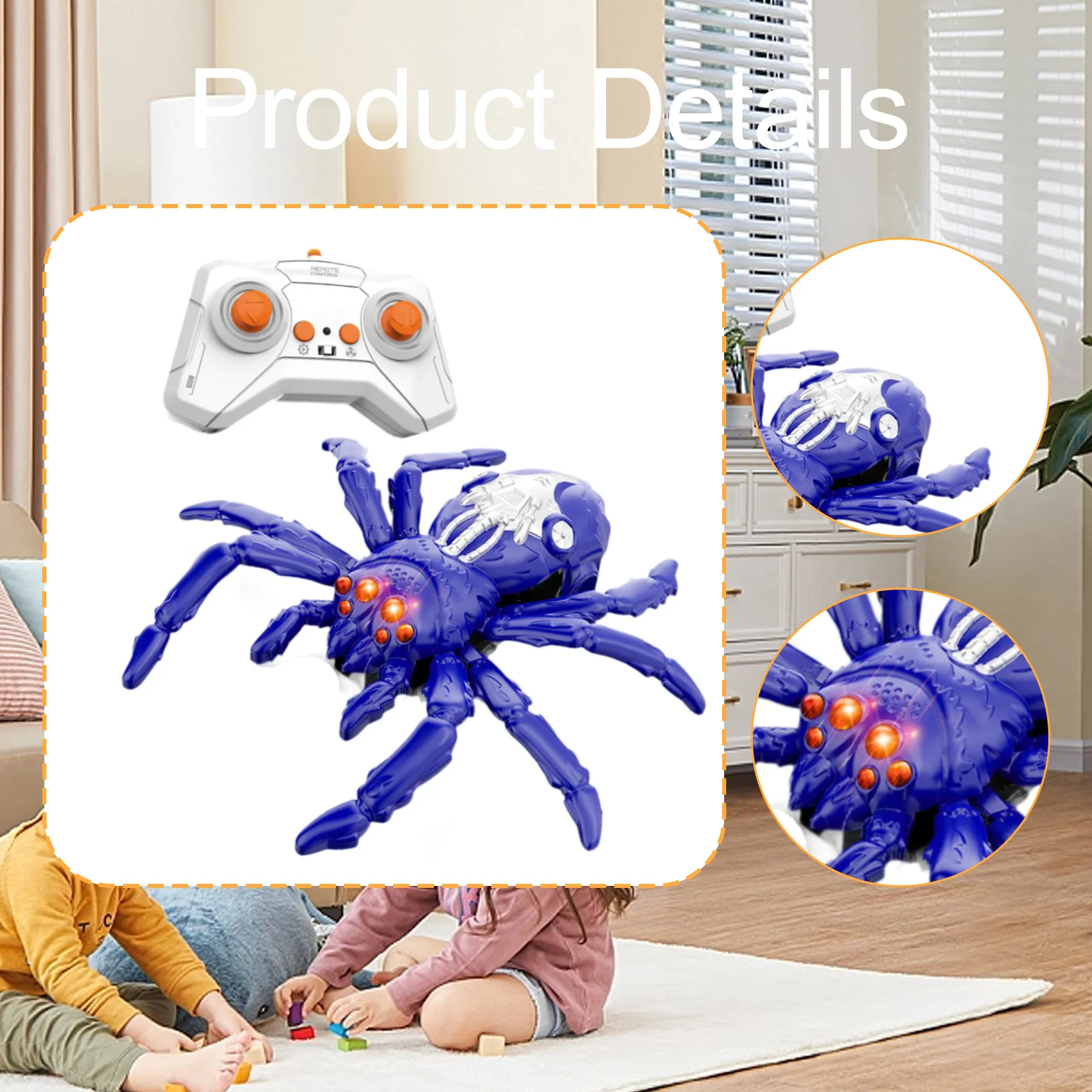 Remote Control Robot Spider Toy Creepy Crawling LED Eyes Electronic Animal Prank Rechargeable for Kids Halloween Party Gift