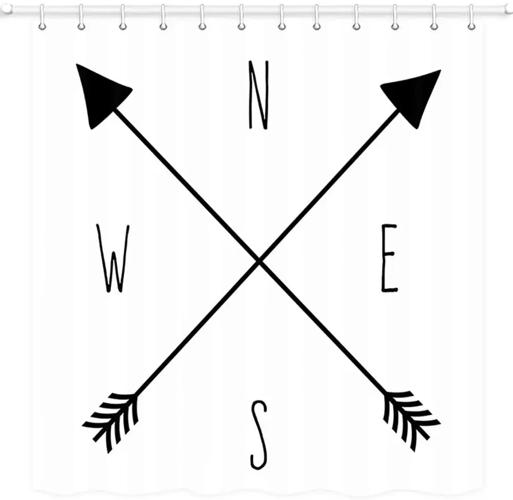 RV Camping Shower Curtain Compass and Arrows N - S - E - W Polyester Fabric Bath Bathroom Curtains with Hooks