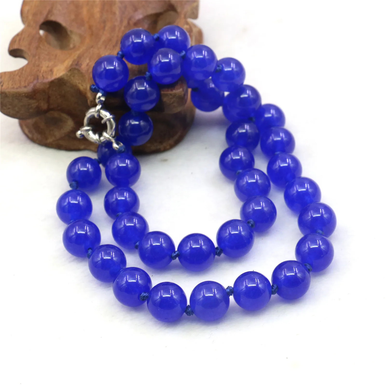 10mm Round Blue Jades Chalcedony Necklace Natural Stone Hand Made DIY Women Hand Made Neckwear Fashion Jewelry Making Design