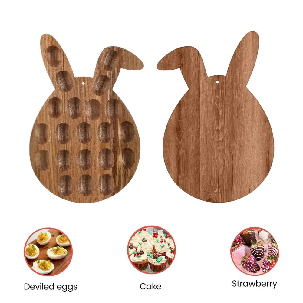 Deviled Egg Serving Platter Easter Bunny Shape Wooden Deviled Egg Platter 21-hole Serving Tray Spring Holiday for Countertop