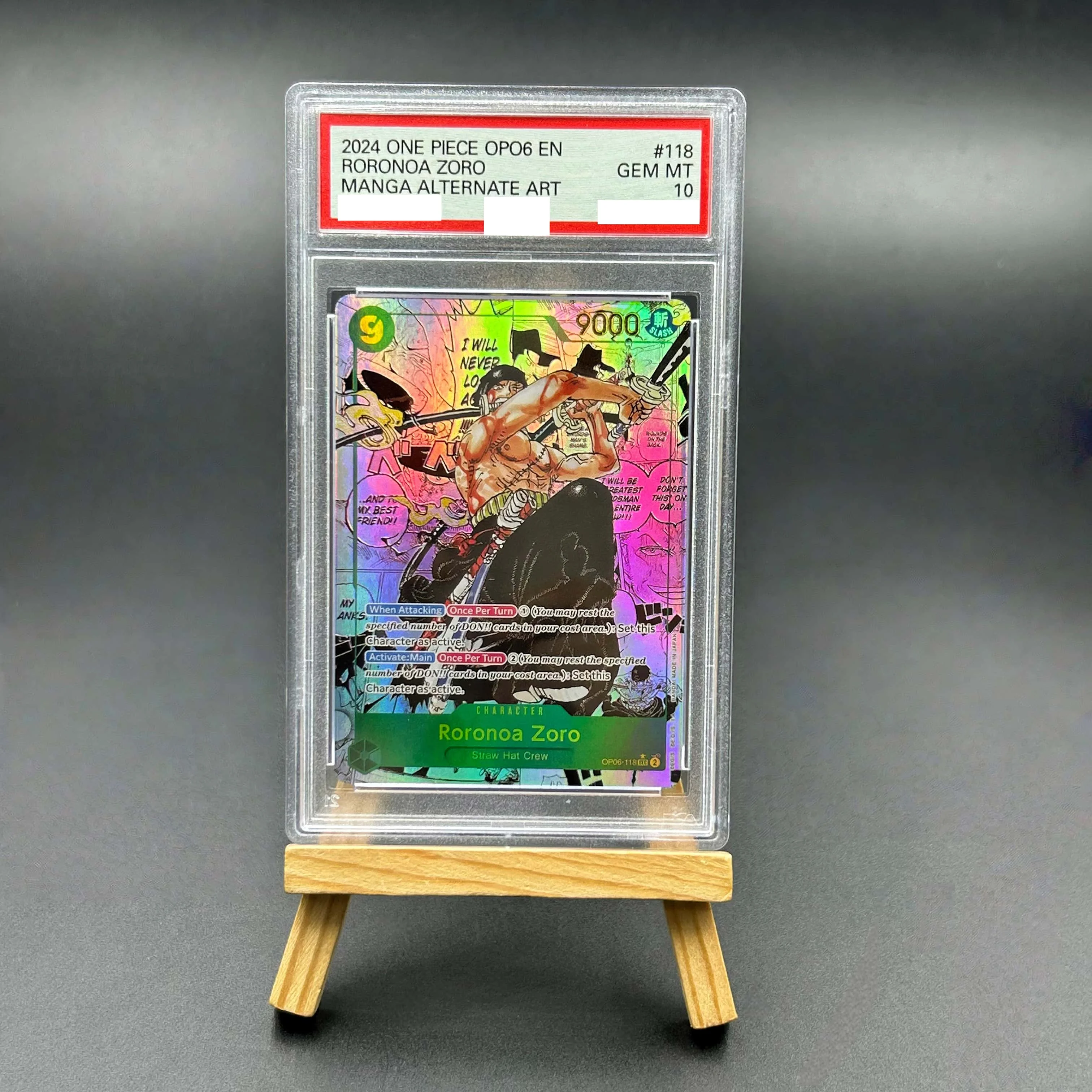 

2024 One Piece TCG English OP06 Roronoa Zoro #118 Manga Alternate Art Textured Holo GEM MT 10 Collectible Card