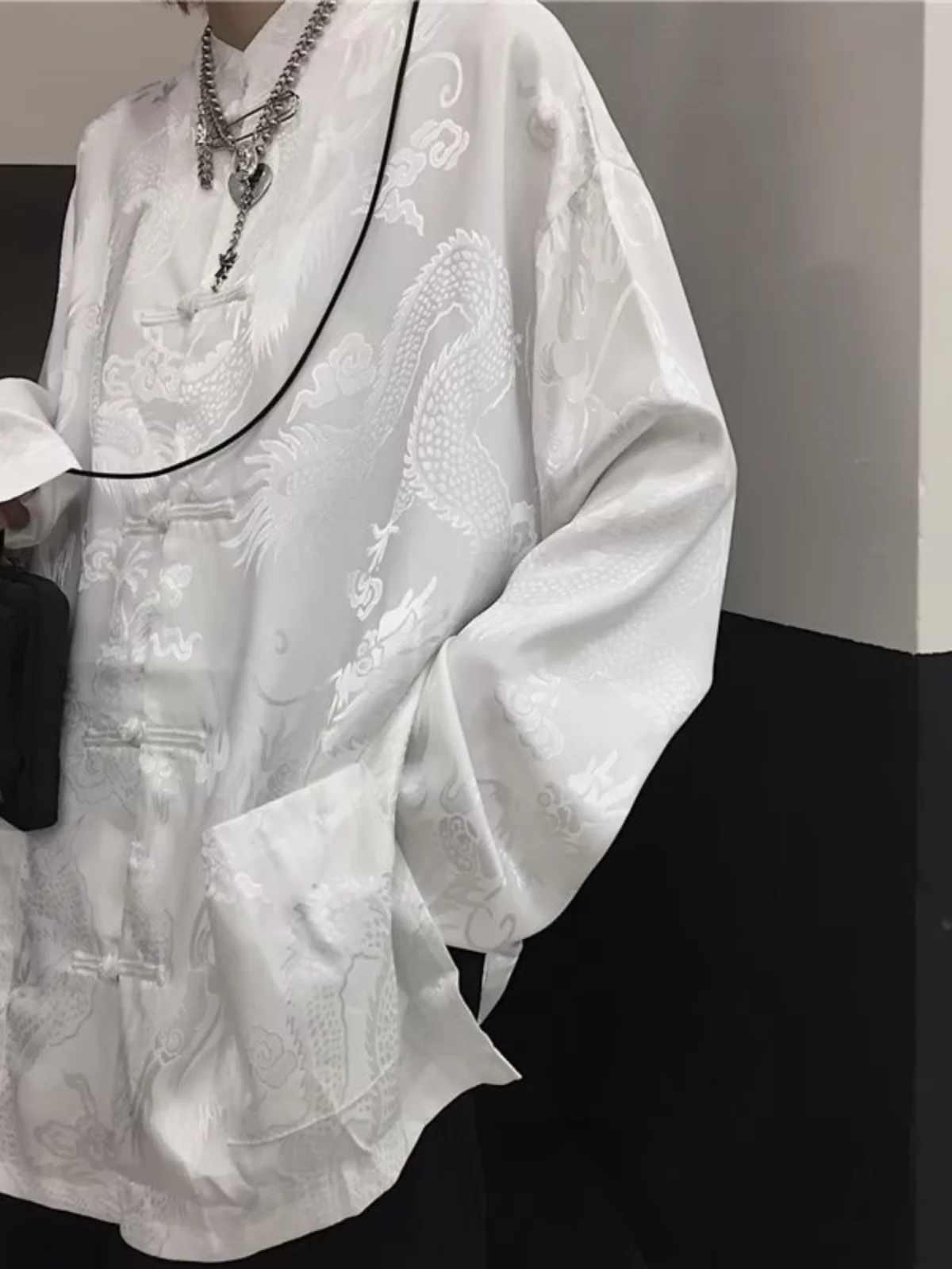 Loose Fit Dragon Pattern Button up Shirt Men's Women's Spring Autumn Casual Tang Suit Jacket Traditional Chinese Style Top