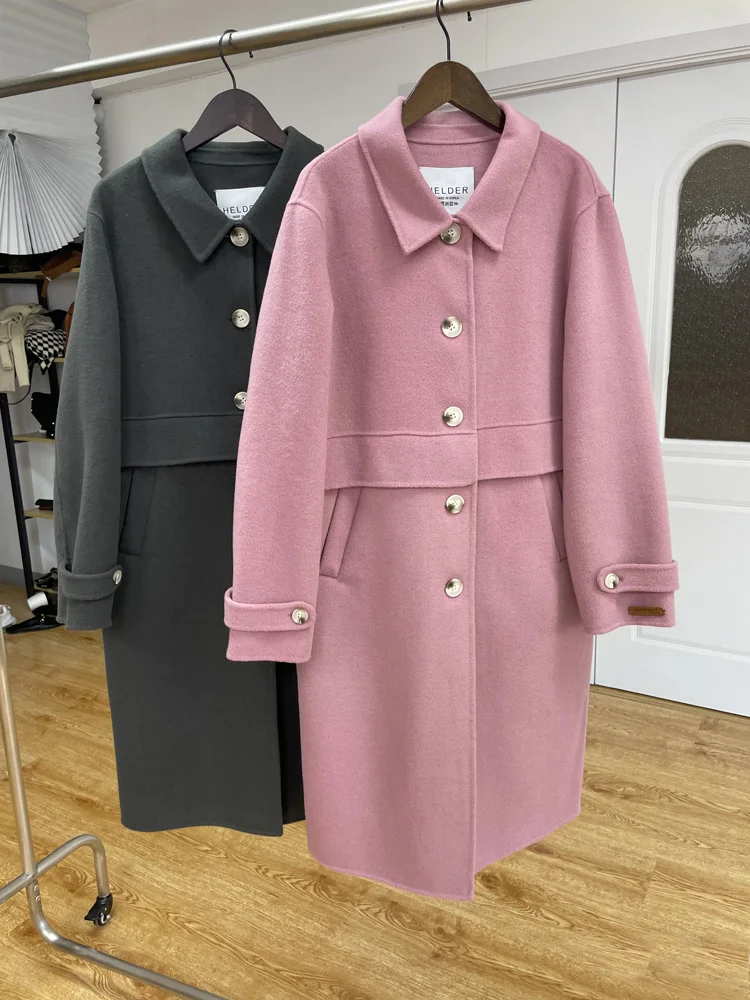 

High-end Double-sided Wool Cashmere Coat Women Long Loose Casual Lapel Single Breasted Woolen Coat Solid Jacket Autumn Winter