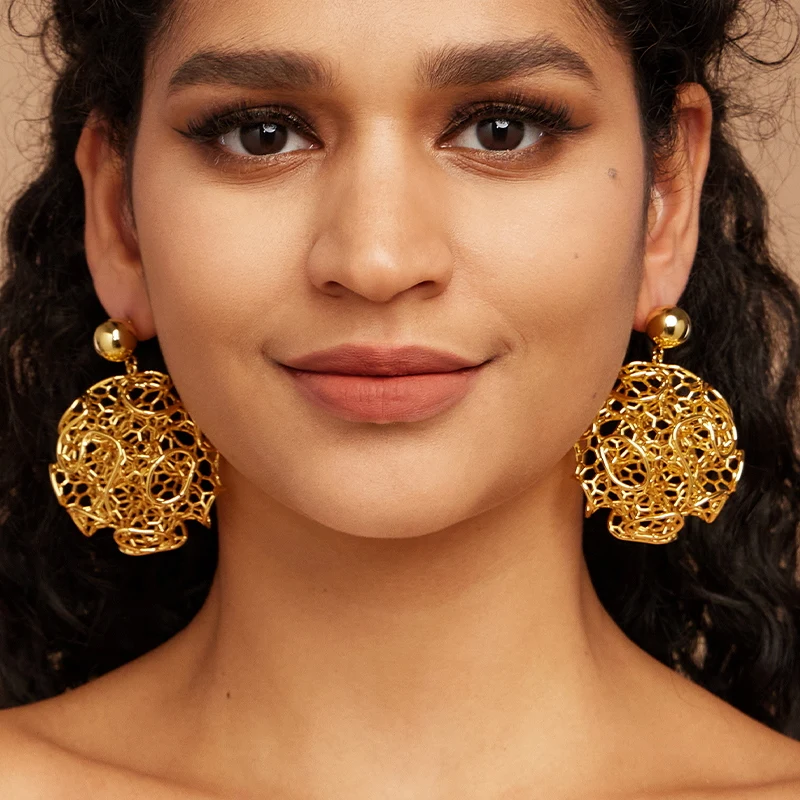 IVOG Round Vintage Earrings For Women 18k Gold Plated Drop Earring Fahion Jewelry Wedding Accessory Pendientes Official-Website