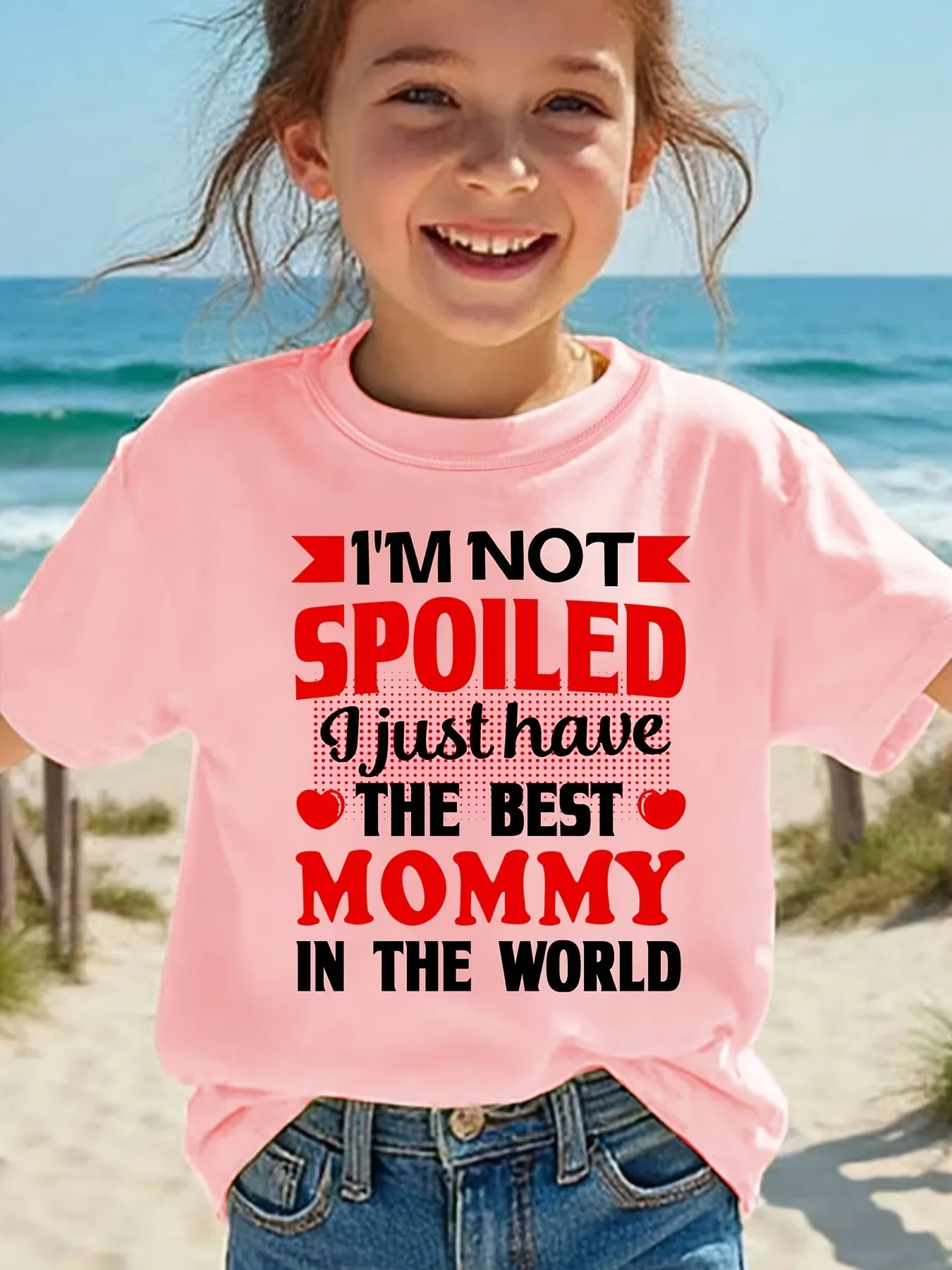 Girls Mommy Love Quote T Shirt Red And Black Text With Small Heart Design Cute Family Theme Short Sleeve Daily Casual Wear Tee