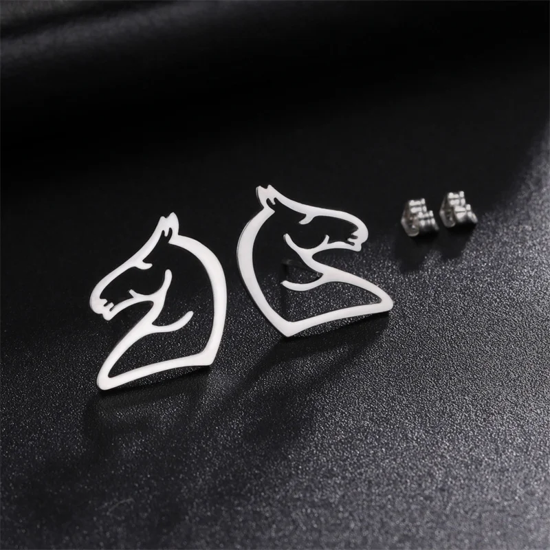 Fashion Stainless Steel Earrings Animal Horse Pendant Stud Earring For Women Geometric Charms Jewelry Girls Daily Wear Gifts