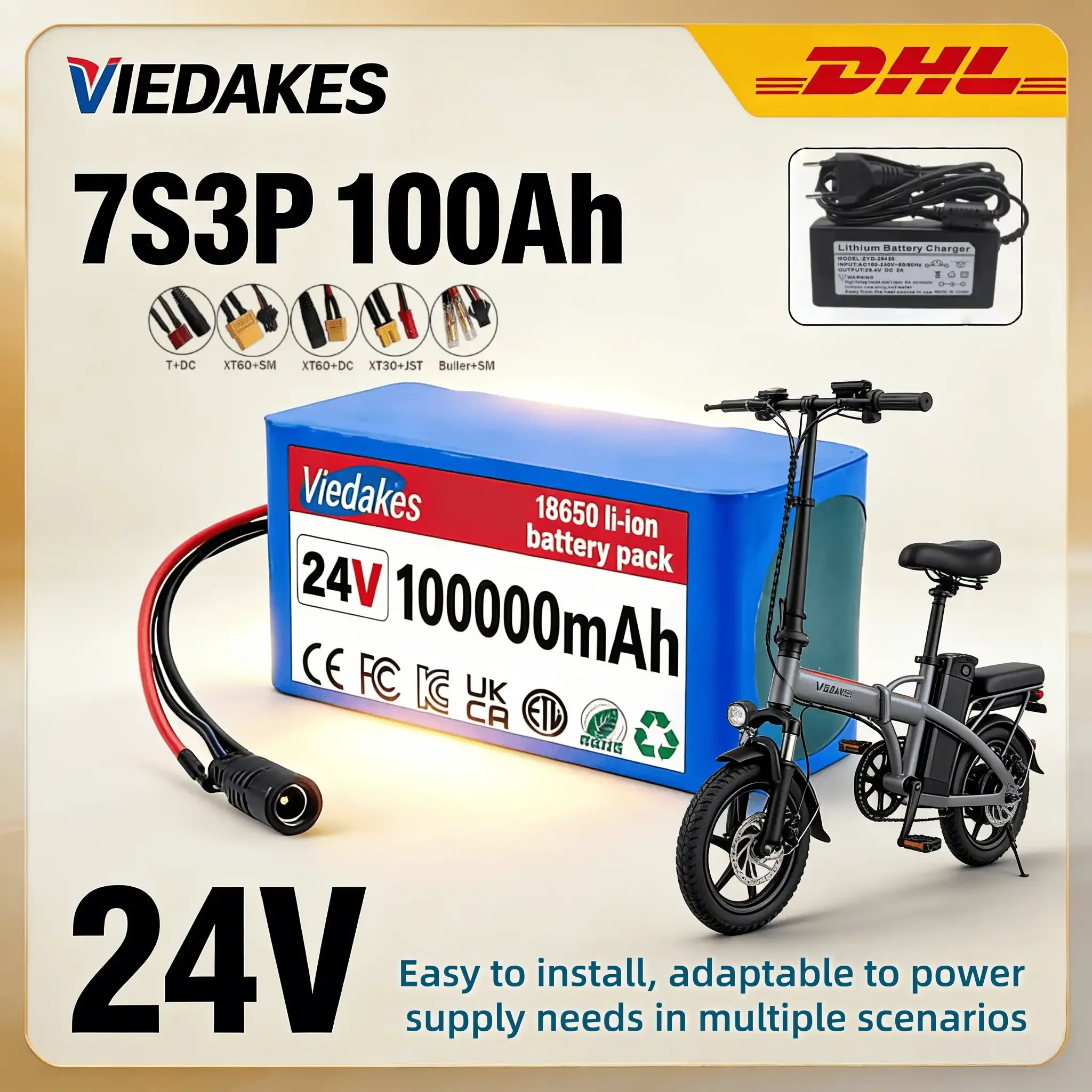 

VEDAKES 24V 7S3P 10Ah Power Battery with Charger for Wheelchair and Electrical Tools