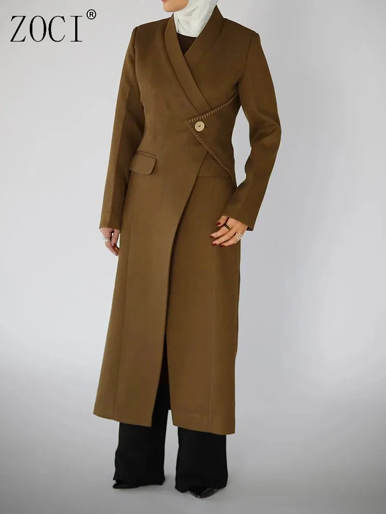 

ZOCI Irregular Gathered Waist Temperament Trench Women's V Neck Spliced Vintage Windbreaker Female Coats 2025 Spring New FC1273