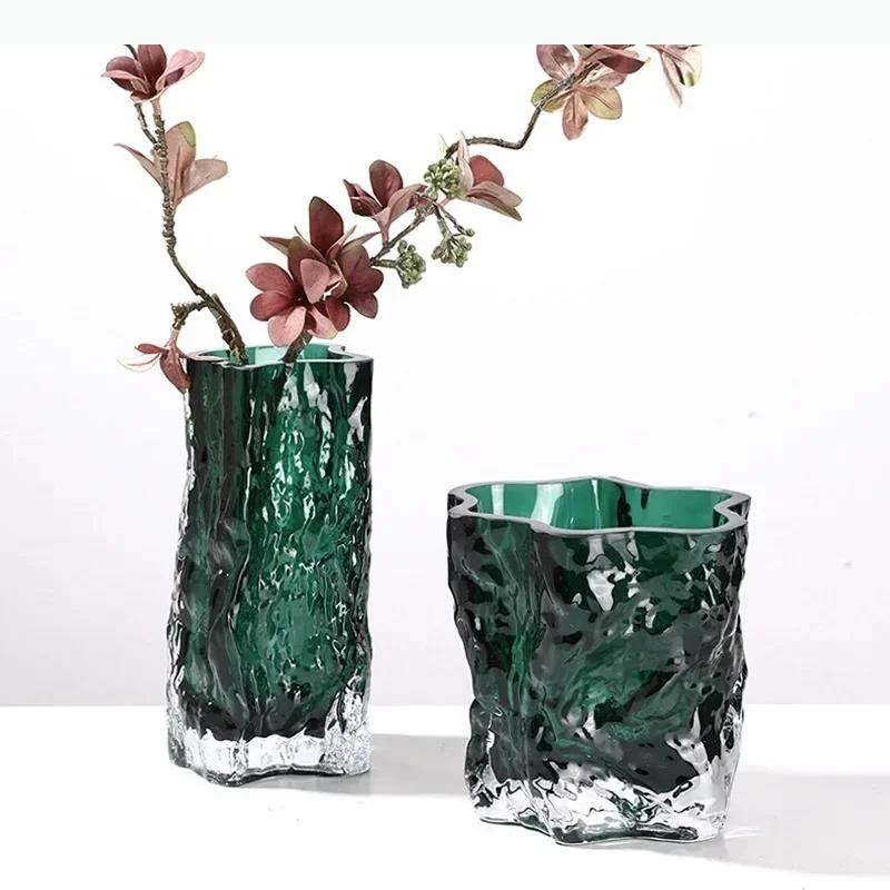 Water Ripple Glacier Glass Vase Hydroponic Transparent Flower Pots Desk Decoration Flower Arrangement Floral Vases