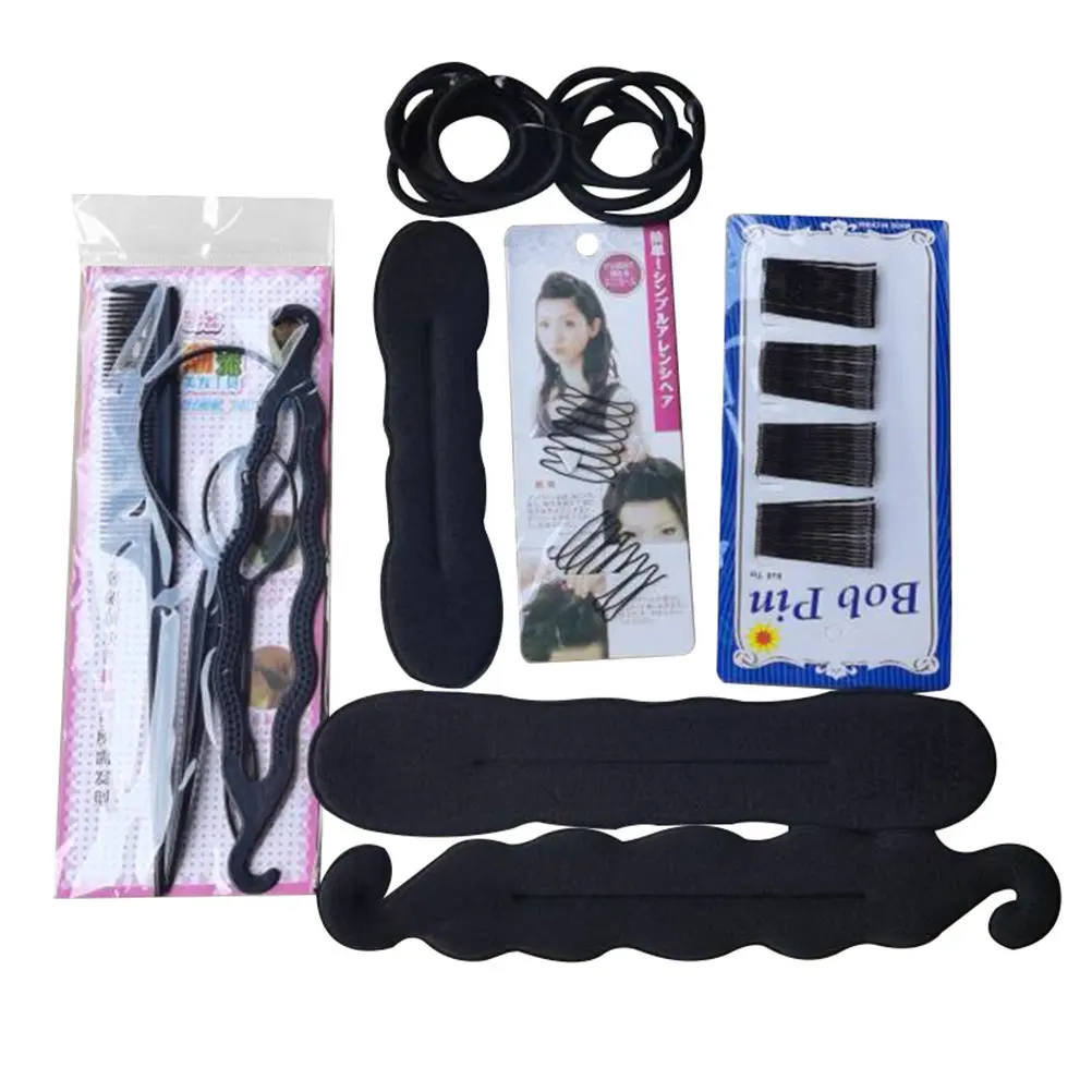 1Set Flannelette Plastic Iron Hair Bun Maker Kit DIY Hair Styling Tool for Ballet Bun Chignon Braided Ponytail Party Wedding
