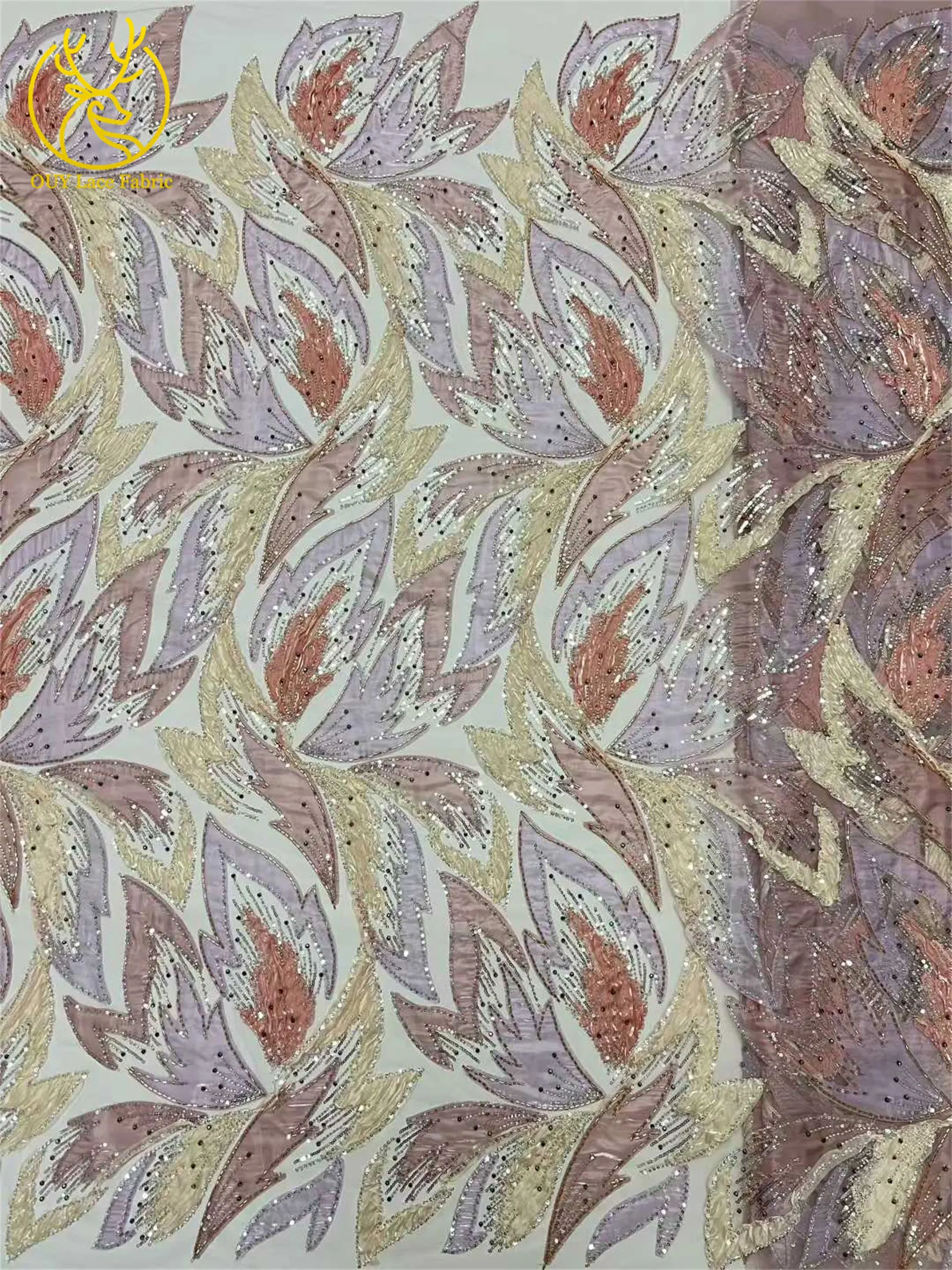 2026 Afrikanischer Perlen-Spitzenstoff 5 Yards Nigerianischer Französischer Pailletten-Tüll-Spitzenstoff für Damen-Abendkleider zum Nähen 5 Yards – Detail 18