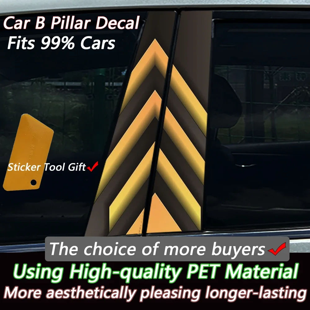2PCS Geometric Yellow Black Vinyl Chevron Arrow Car B Pillar Sticker Waterproof Decal Auto Window Decor