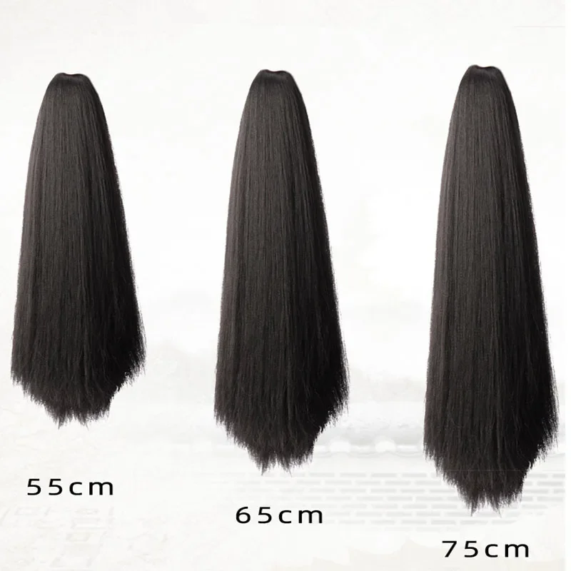 黒エンプリンス剣士ヘアアクセサリー騎士道ロングストレートポニーテール Wuxia 古代漢服写真撮影かつら爪クリップ