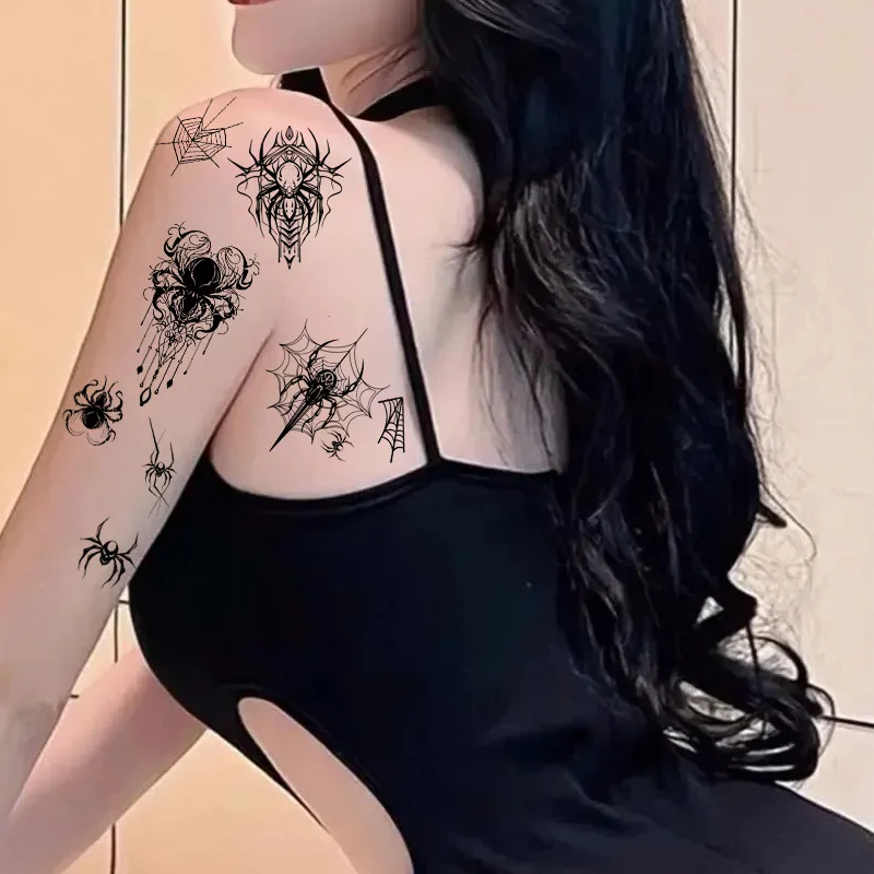 Halloween Easter New Style Waterproof Temporary Tattoo Sticker Black Butterfly Rose Transfer Flash Tattoo Neck Hand Chest Body