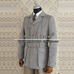 Grey Herringbone Men's Suit Jackets Regular Single Breasted Blazer Custom Made Nothced Lapel Coat Wedding Tuxedo Last Design