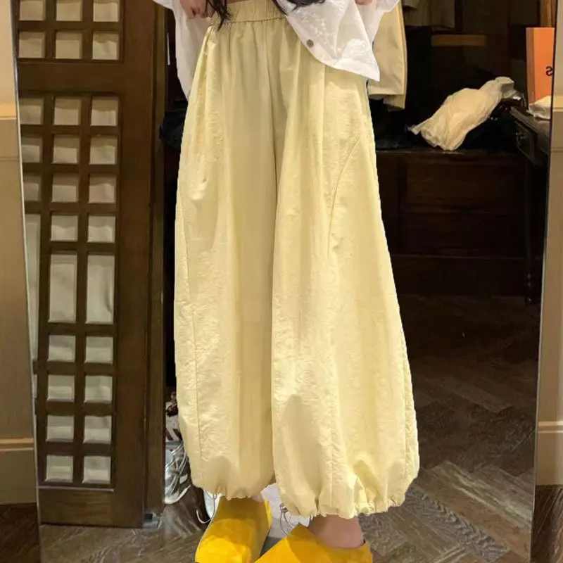 Summer hot-selling new classic fashion leisure quick-drying breathable light yellow high-waist loose slimming nine-inch pants