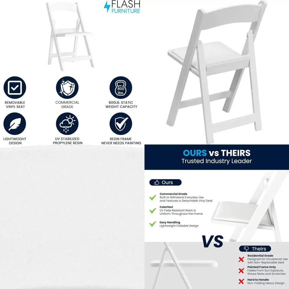 

Hercules Series White Resin Folding Chair - 1000 lbs Capacity, Comfortable for Events, Lightweight