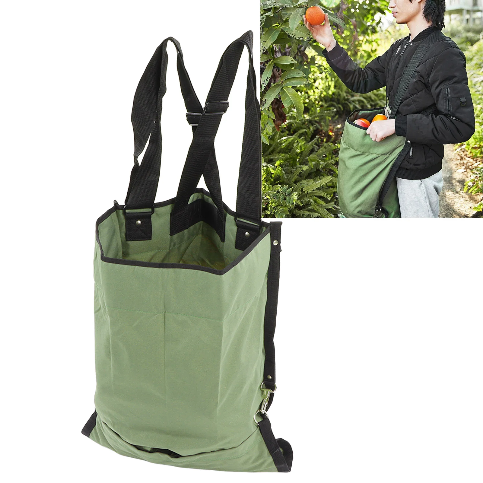 Fruit Picking Bag Green Double Buckle 600D Oxford Cloth Adjustable  Garden Apron for Apple  Storage Pouch